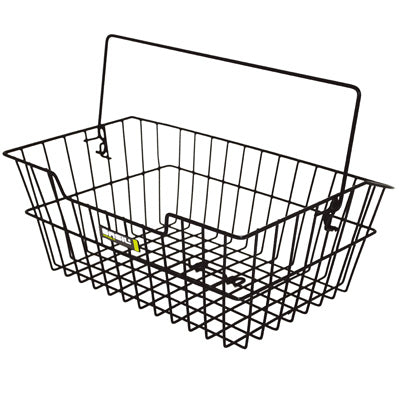 BASIL CAIRO BLACK STEEL WIRE REAR BASKET WITH HANDLE TENSIONER FIXING ON LUGGAGE RACK (30x39x18 cm)