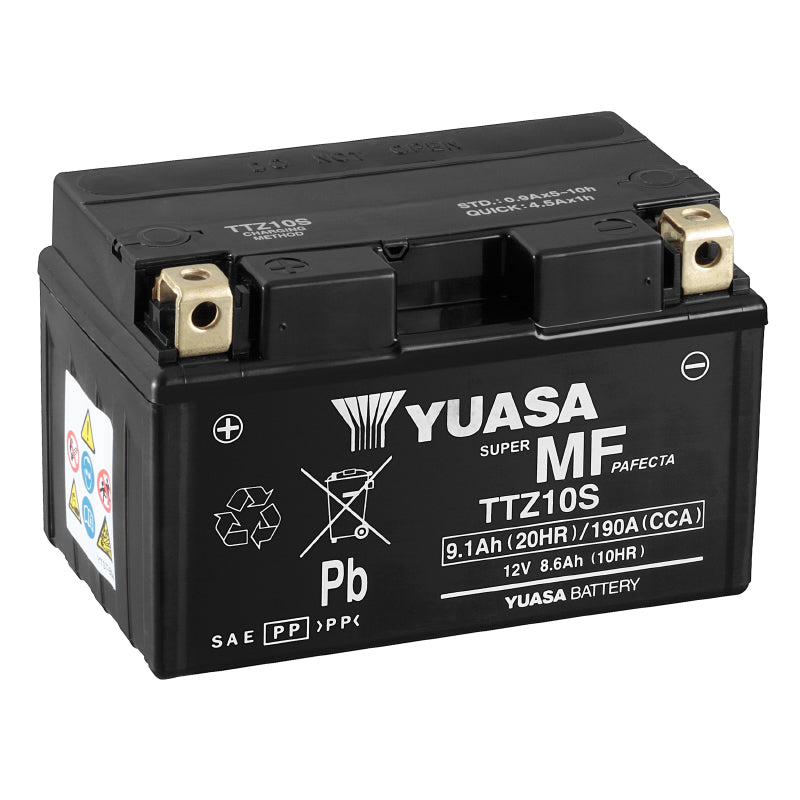 BATTERIE 12V  8,6 Ah TTZ10S YUASA MF SANS ENTRETIEN LIVREE AVEC PACK ACIDE  (Lg150xL87xH93mm)