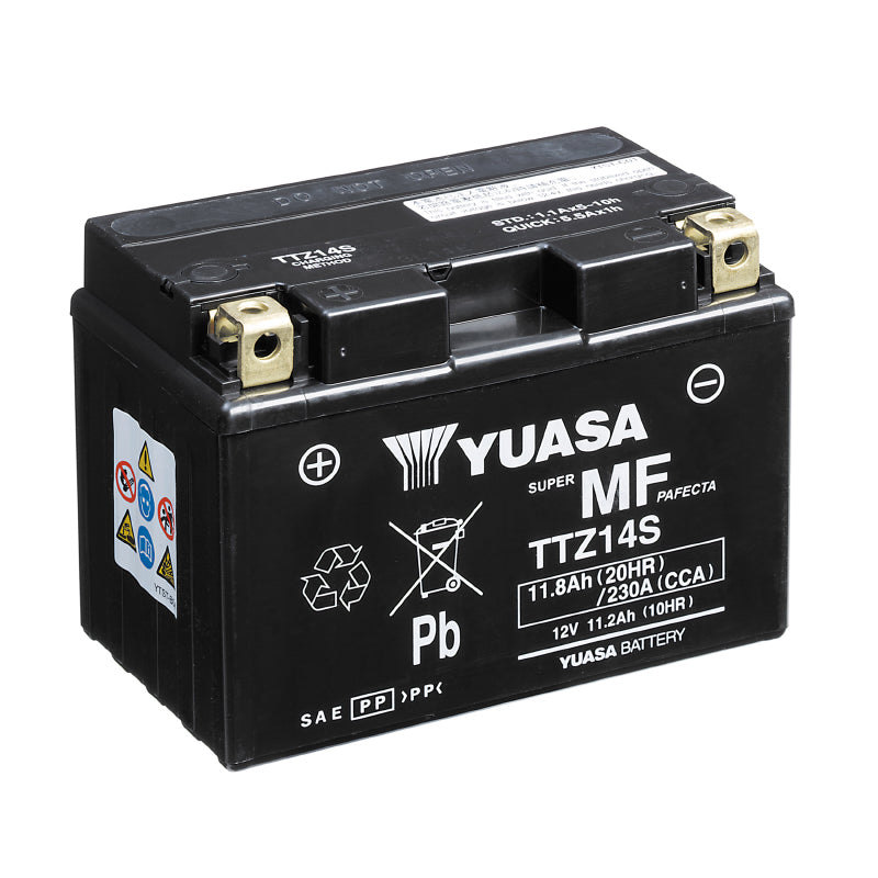 BATTERIE 12V 11,2 Ah TTZ14S YUASA MF SANS ENTRETIEN LIVREE AVEC PACK ACIDE  (Lg150xL87xH110mm)