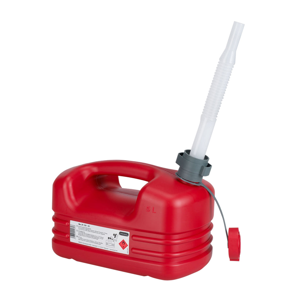 JERRYCAN-BIDON ESSENCE-CARBURANT PRESSOL EN POLYETHYLENE ROUGE AVEC BEC FLEXIBLE  5L