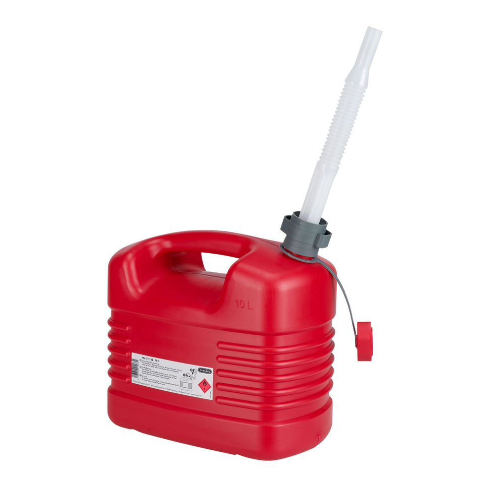 JERRYCAN-BIDON ESSENCE-CARBURANT PRESSOL EN POLYETHYLENE ROUGE AVEC BEC FLEXIBLE 10L