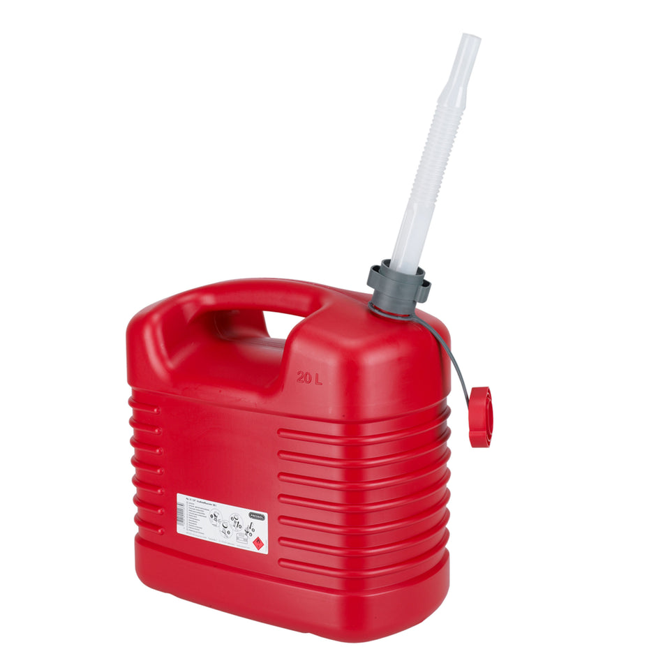 JERRYCAN-BIDON ESSENCE-CARBURANT PRESSOL EN POLYETHYLENE ROUGE AVEC BEC FLEXIBLE 20L