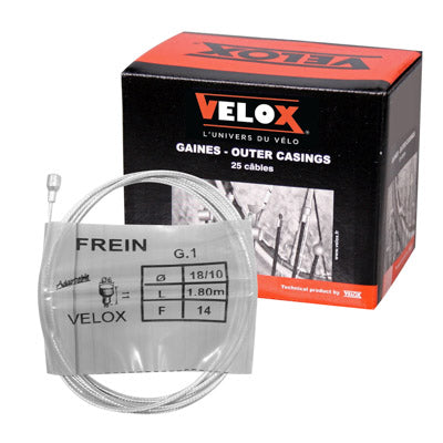 CABLE DE FREIN CYCLO VELOX G.1 POUR MBK  BOULE 6x10mm  DIAM 18-10  Lg 1,80M  (14 FILS)  (BOITE DE 25)