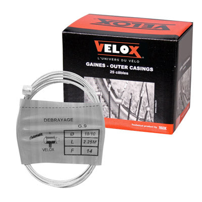 CABLE D'EMBRAYAGE MOTO VELOX G.9  BOULE 8x8mm  DIAM 18-10  Lg 2,25M  (14 FILS)  (BOITE DE 10)