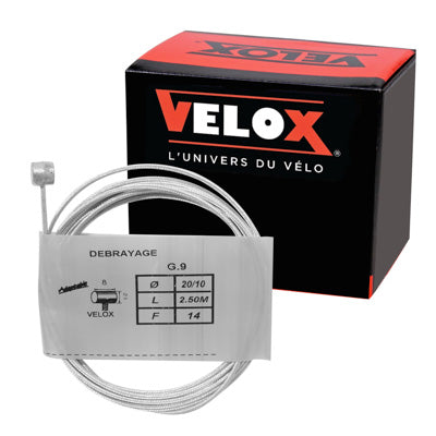 CABLE D'EMBRAYAGE MOTO VELOX G.9  BOULE 8x9mm  DIAM 20-10  Lg 2,50M  (19 FILS)  (BOITE DE 10)