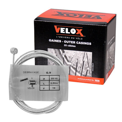 CABLE D'EMBRAYAGE MOTO VELOX G.9  BOULE 8x9mm  DIAM 25-10  Lg 2,50M  (19 FILS)  (BOITE DE 10)