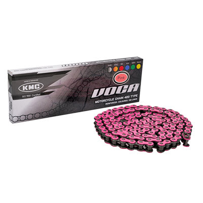 CHAINE MOTO VOCA 420 RENFORCE COULEUR ROSE 136 MAILLONS