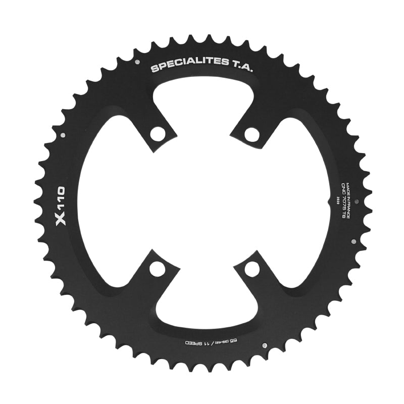 ROAD CHAINRING 4BRA D.110 FOR SHIMANO ULTEGRA R8000 - 6800 TA X110 55TTS EXTERIOR COMPATIBLE SHIMANO 105 5800+R7000-DURA ACE 9000+9100 BLACK 11V. (REMEMBER TO ORDER THE CORRESPONDING INTRAVIS KIT)