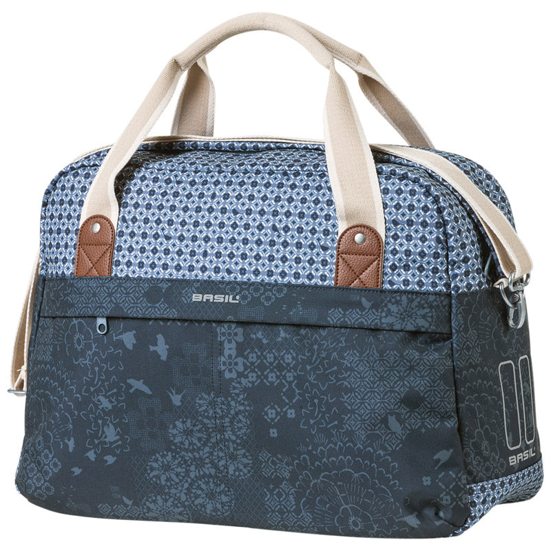 SAC A MAIN VELO BASIL BOHEME 18L BLEU INDIGO FIXATION RAPIDE HOOK-ON SUR PORTE BAGAGE AVANT-ARRIERE (44x17x31cm)