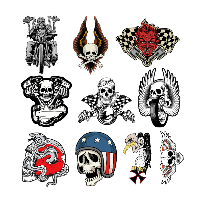 AUTOCOLLANT-STICKER LETHAL THREAT SERIES TETE DE MORT BIKER (PLANCHE DE 10 AUTOCOLLANTS)