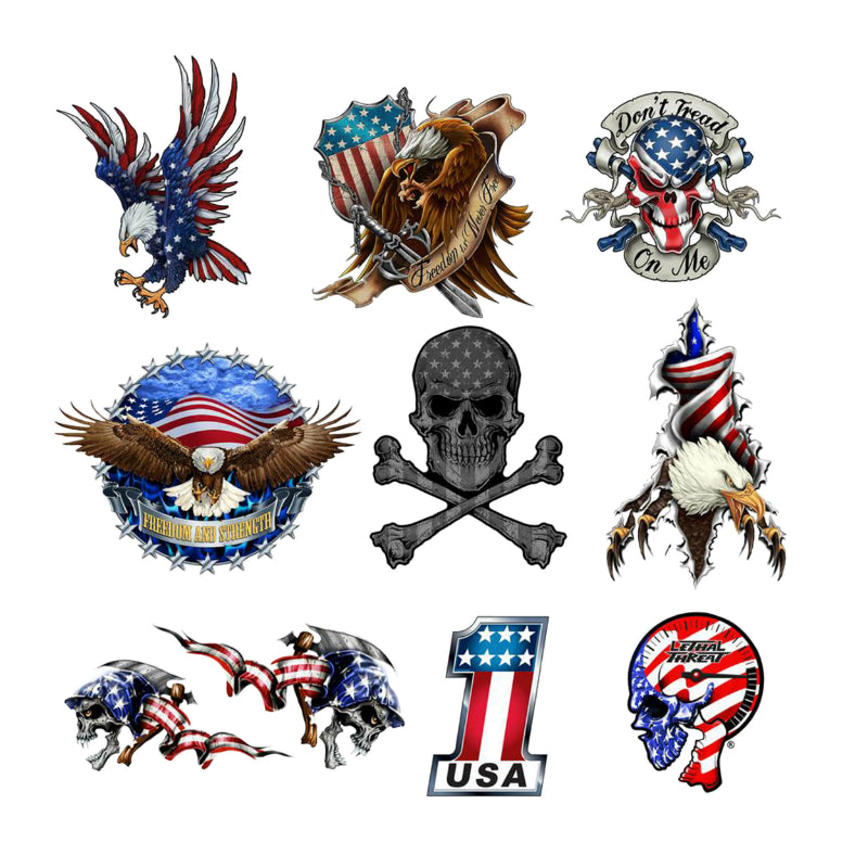 LETHAL THREAT SERIES SKULL USA STICKER (SET OF 10 STICKERS)