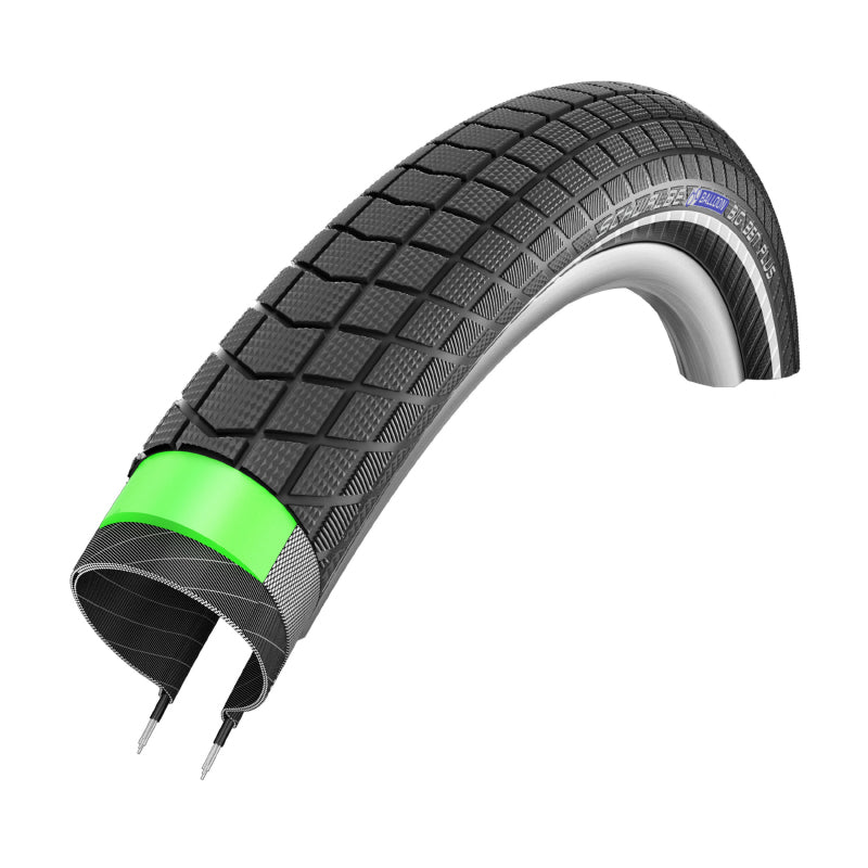 PNEU VTT URBAIN - VAE 26 X 2.15 SCHWALBE BIG BEN PLUS ADDIX NOIR TR (55-559) RENFORT GREEN-GUARD FLANC REFLEX HOMOLOGUE VAE e50 (REMPLACE LE BIG APPLE PLUS)