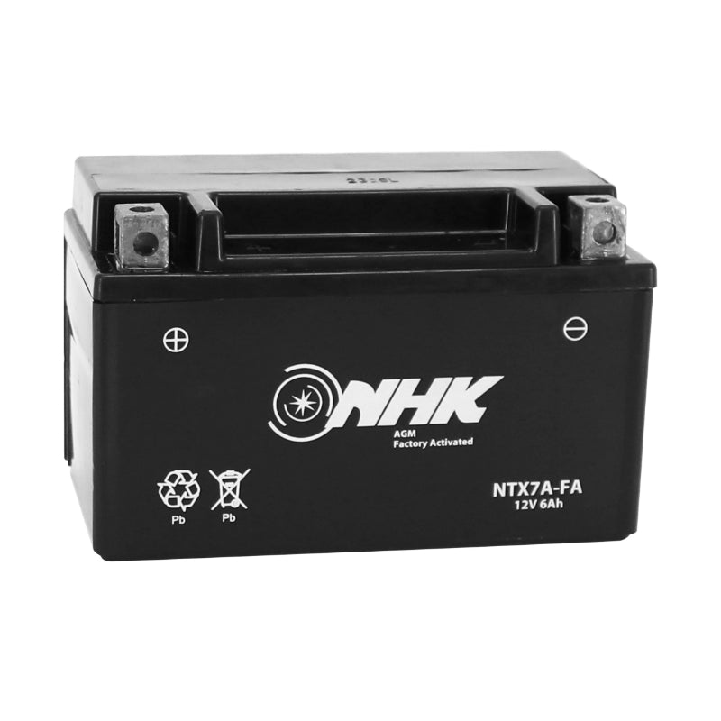 BATTERIE 12V  6 Ah NTX7A NHK FA SANS ENTRETIEN PRETE A L'EMPLOI (Lg150xL87xH94mm) (ACTIVEE EN USINE - QUALITE PREMIUM - EQUIVALENT YTX7A-BS)