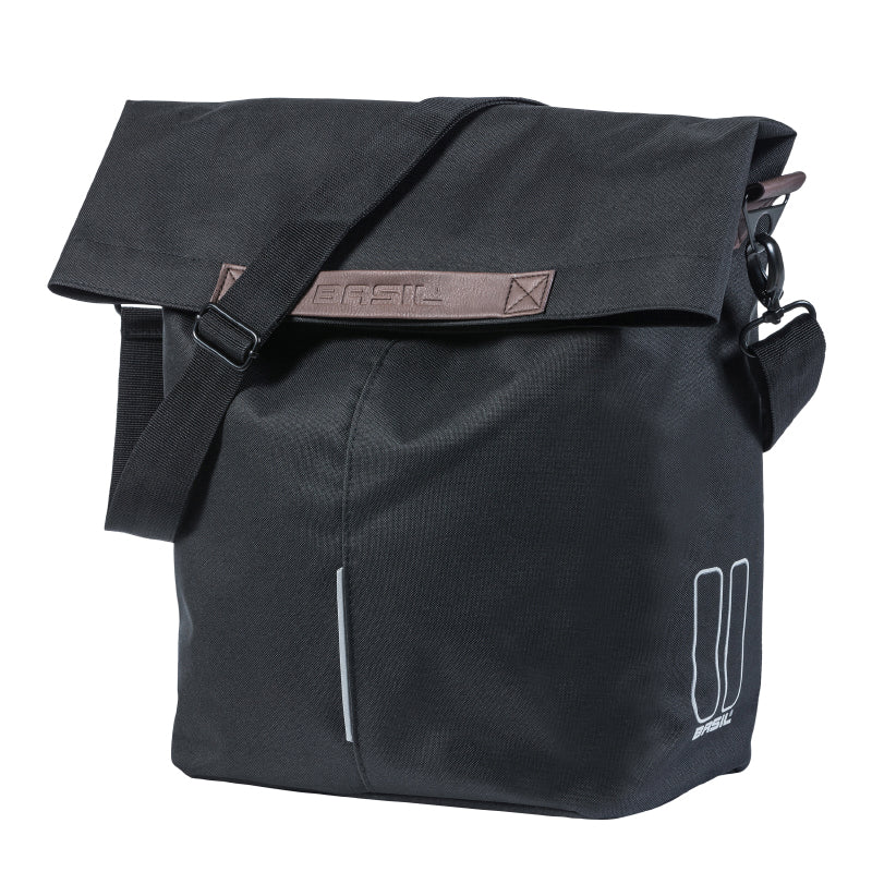 SACOCHE ARRIERE VELO LATERALE SAC BANDOULIERE BASIL CITY SHOPPER NOIR DROIT-GAUCHE 14-16L FIXATION HOOK-ON PORTE BAGAGE FERMETURE PLIANT ANTI-PLUIE