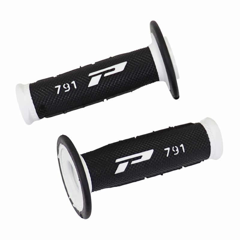 PROGRIP MOTORCYCLE OFF ROAD 791 DOUBLE DENSITY HANDLE COATING WHITE-BLACK BASE CLOSED END 115mm (CROSS-MX) (PAIR)