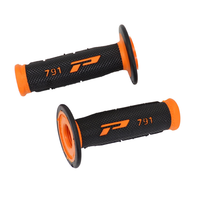 REVETEMENT POIGNEE PROGRIP MOTO OFF ROAD 791 DOUBLE DENSITE BASE ORANGE-NOIR CLOSED END 115mm (CROSS-MX) (PAIRE)