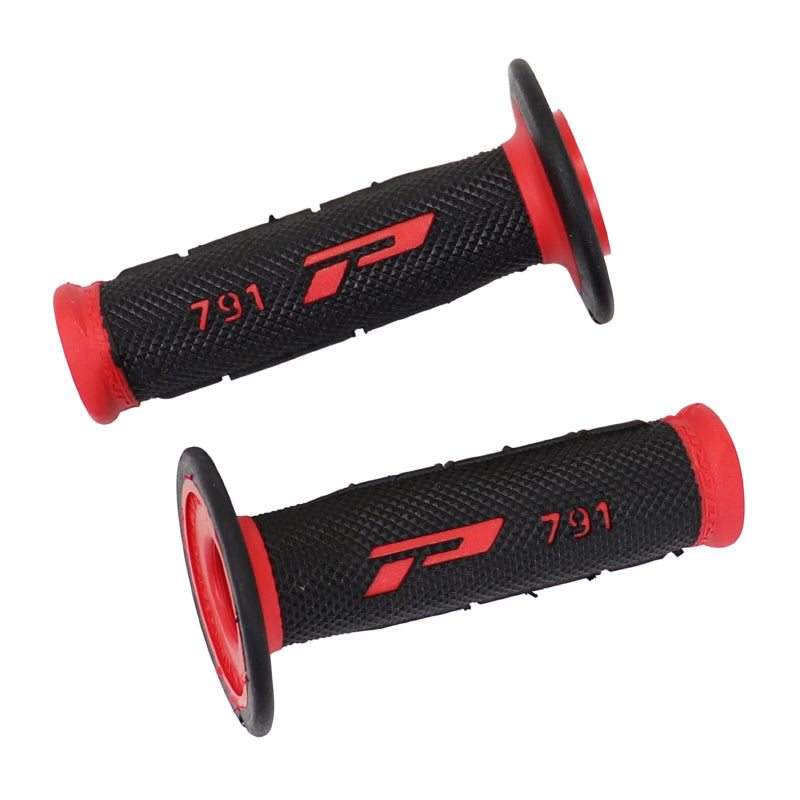 REVETEMENT POIGNEE PROGRIP MOTO OFF ROAD 791 DOUBLE DENSITE BASE ROUGE-NOIR CLOSED END 115mm (CROSS-MX) (PAIRE)