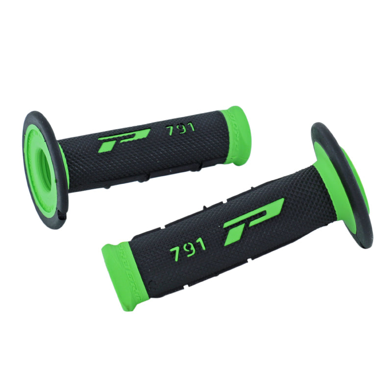 REVETEMENT POIGNEE PROGRIP MOTO OFF ROAD 791 DOUBLE DENSITE BASE VERT-NOIR CLOSED END 115mm (CROSS-MX) (PAIRE)