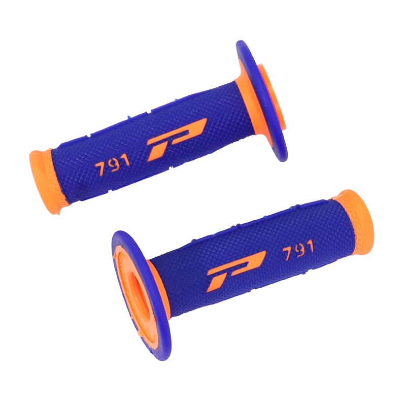 REVETEMENT POIGNEE PROGRIP MOTO OFF ROAD 791 DOUBLE DENSITE BASE FLUO ORANGE FLUO-BLEU CLOSED END 115mm (CROSS-MX) (PAIRE)