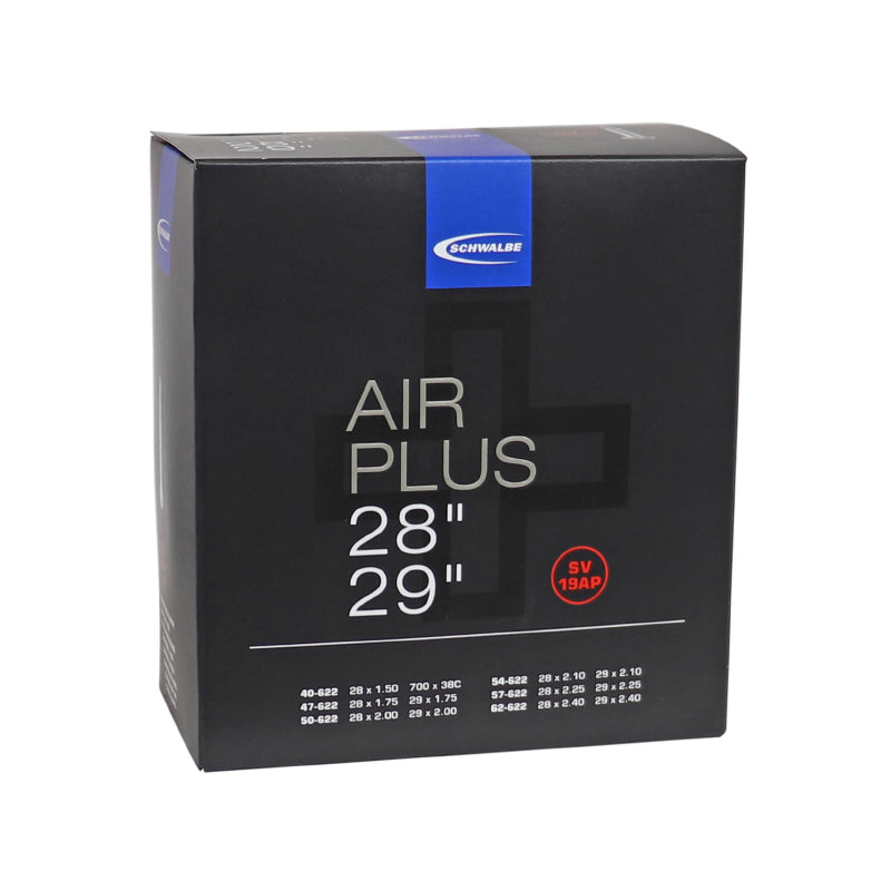 BICYCLE INNER TUBE 29 x 1.75-2.40 and 700 x 40-60 SCHWALBE AIR PLUS REINFORCED ALU PRESTA VALVE REMOVABLE CORE (SV19AP)