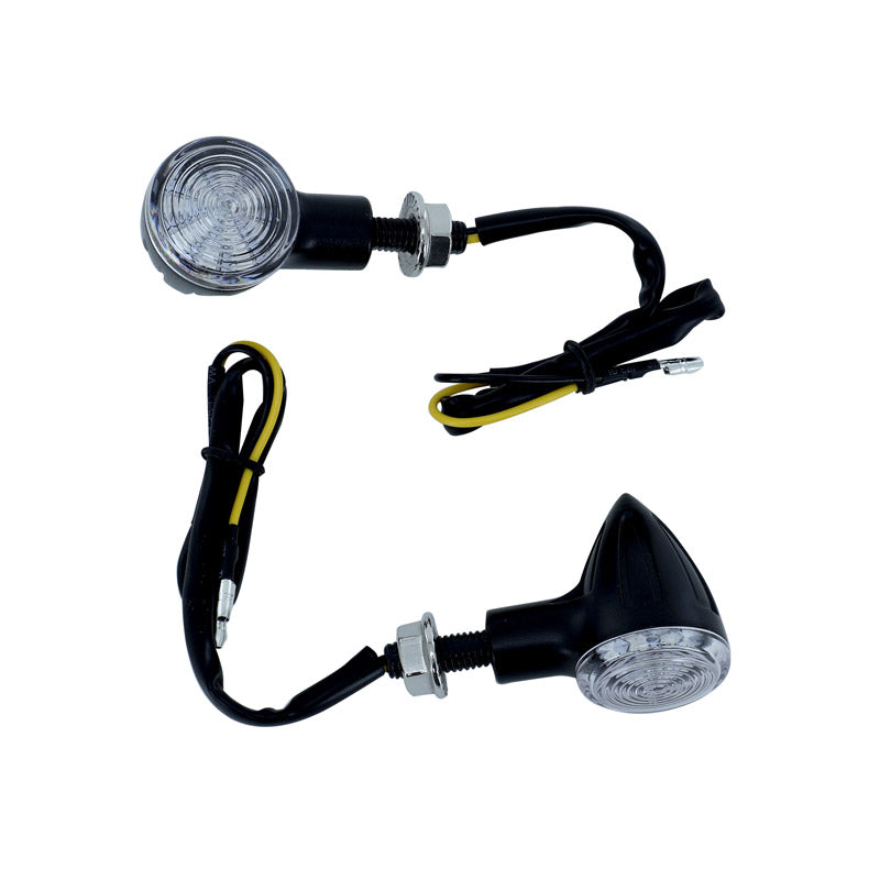 AVOC CHIBA MOTORFIETSINDICATOR MET ZWARTE METALEN LEDS TRANSPARANTE DEKSEL (L 40 mm - H 35 mm - L 40 mm) (CE GOEDGEKEURD) (PAAR)