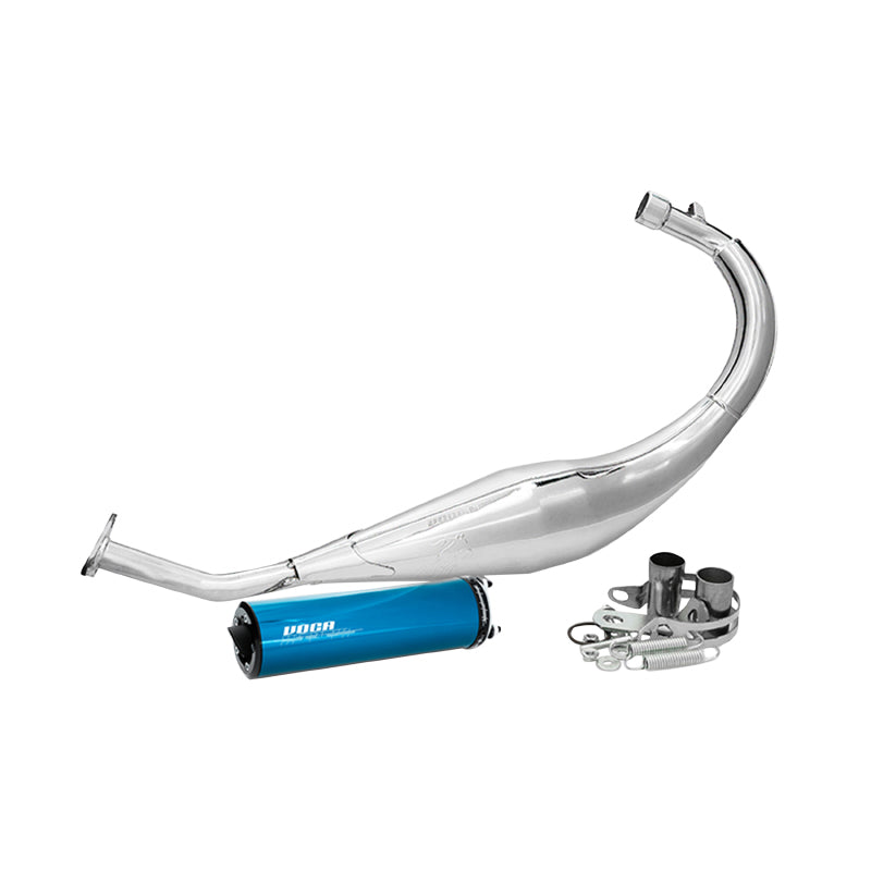 50 VOCA CROSS CHROMED GEARBOX EXHAUST FOR SHERCO 50 SM-R, SE-R (LOW PASSAGE - BLUE ALUMINUM SILENCER)