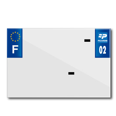 BANDE PLAQUE MOTO 210x145 POUR PVC AVEC RAISON SOCIALE DEP. 02-EURO (VENDU A L'UNITE)