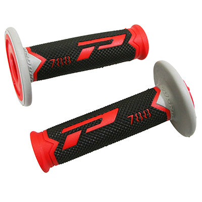 REVETEMENT POIGNEE PROGRIP MOTO OFF ROAD 788 TRIPLE DENSITE BASE COLOR ROUGE-NOIR-GRIS CLOSED END 115mm (CROSS-MX) (PAIRE)