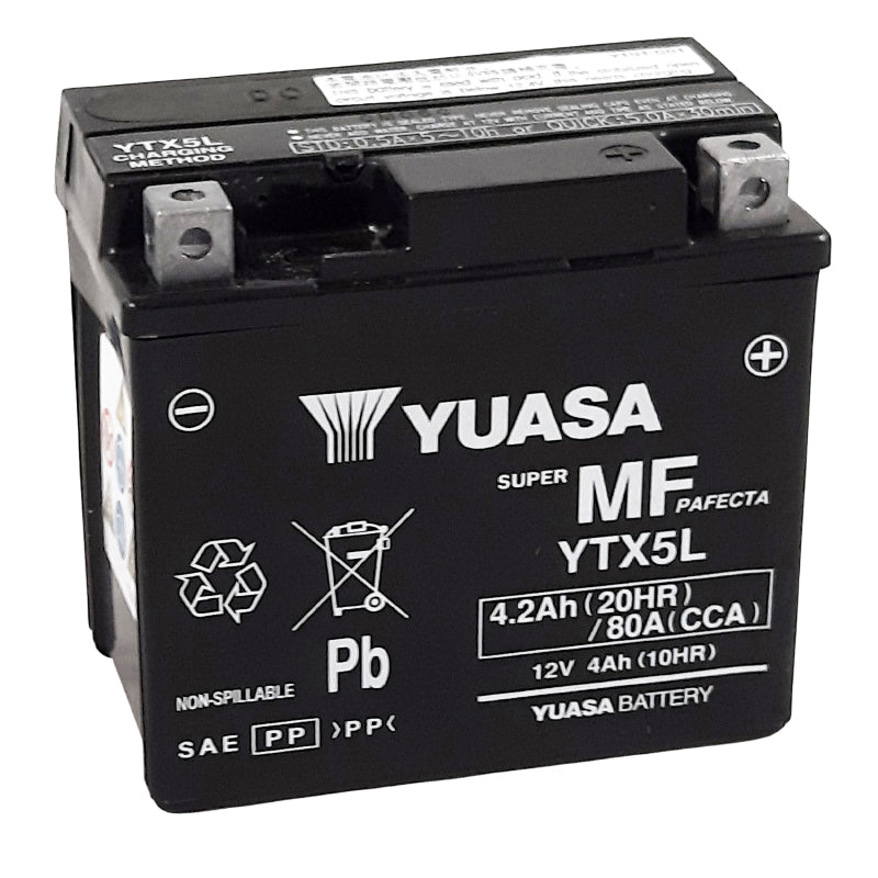 BATTERIE 12V  4 Ah YTX5L YUASA ACTIVEE EN USINE PRETE A L'EMPLOI  (Lg114xL71xH106mm)