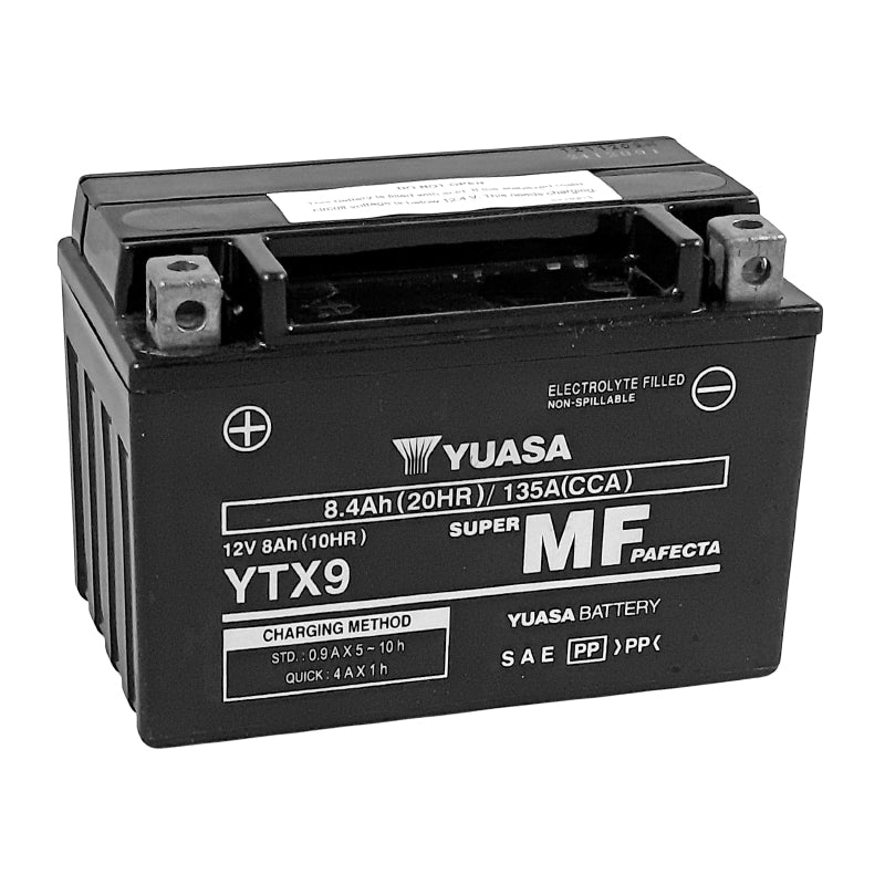 12V 8Ah YTX9 YUASA BATTERY FACTORY ACTIVATED READY TO USE (Lg152xW87xH107mm)