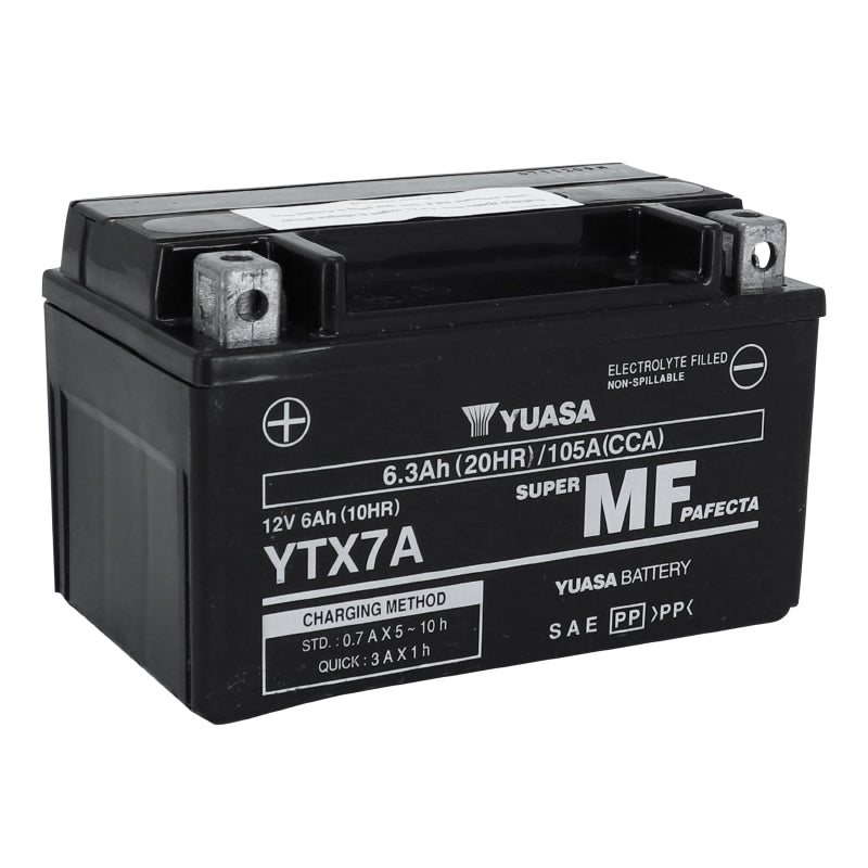 12V 6Ah YTX7A YUASA BATTERY FACTORY ACTIVATED READY TO USE (Lg150xW87xH94mm)