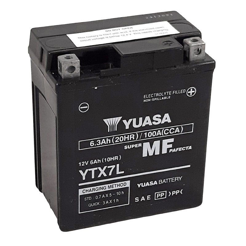 BATTERIE 12V  6 Ah YTX7L YUASA ACTIVEE EN USINE PRETE A L'EMPLOI  (Lg114xL71xH131mm)