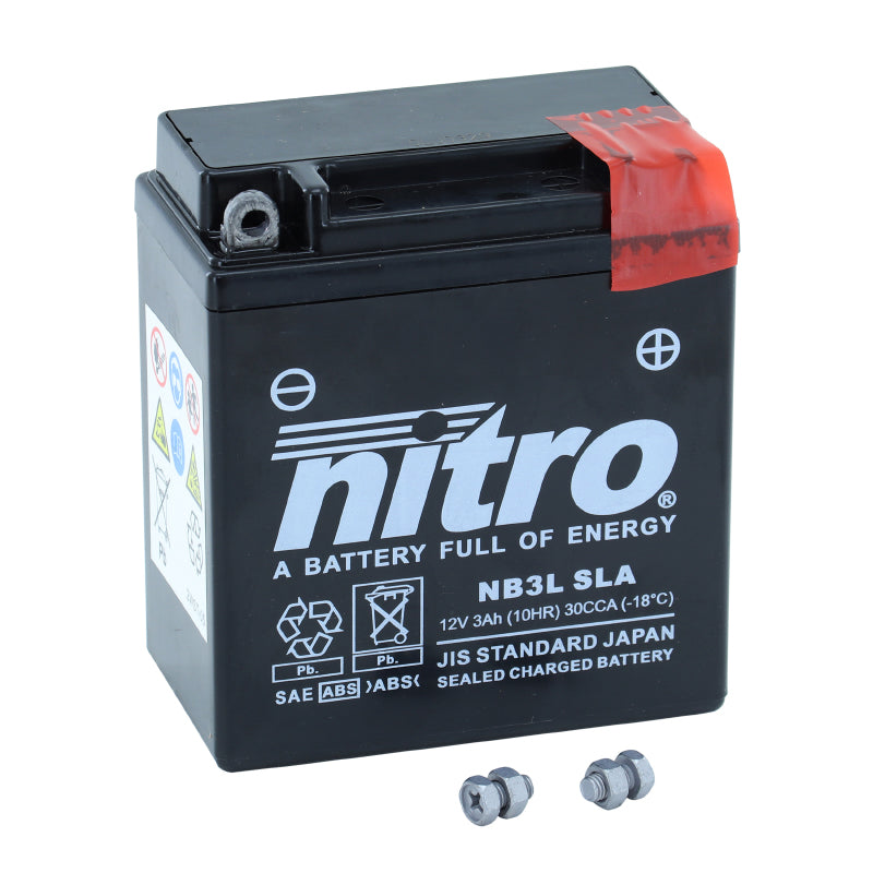 BATTERIE 12V  3 Ah NB3L NITRO SLA SANS ENTRETIEN PRETE A L'EMPLOI  (Lg98xL56xH110mm)