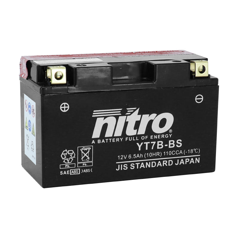 BATTERIE 12V  6,5 Ah NT7B-BS NITRO MF SANS ENTRETIEN AVEC PACK ACIDE  (Lg150xL65xH93mm)