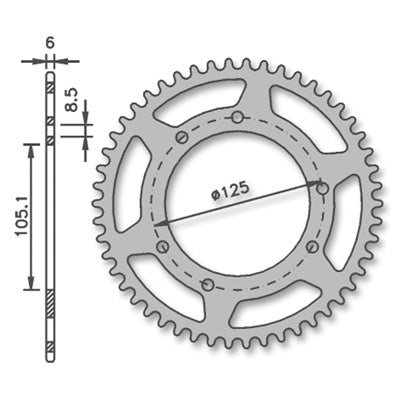 CROWN 50 WITH ADAPTABLE GEARBOX DERBI 50 SENDA R, SM, X-TREME, X-RACE 2000+2005-PEUGEOT 50 XP6 2002+, XPS-MBK 50 DTS (BORE 105mm) -IGM-