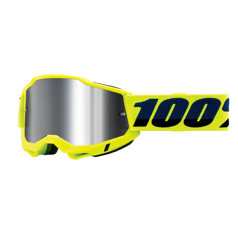 MASQUE-LUNETTES CROSS 100% ADULTE ACCURI 2 ESSENTIAL JAUNE FLUO ECRAN IRIDIUM-MIROIR ANTI-BUEE-ANTI-RAYURES