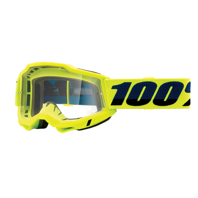 MASQUE-LUNETTES CROSS 100% ADULTE ACCURI 2 ESSENTIAL JAUNE FLUO ECRAN INCOLORE-TRANSPARENT ANTI-BUEE-ANTI-RAYURES