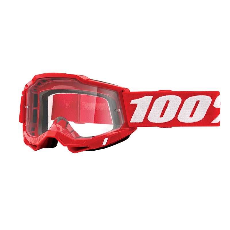 MASQUE-LUNETTES CROSS 100% ADULTE ACCURI 2 ESSENTIAL ROUGE FLUO ECRAN INCOLORE-TRANSPARENT ANTI-BUEE-ANTI-RAYURES