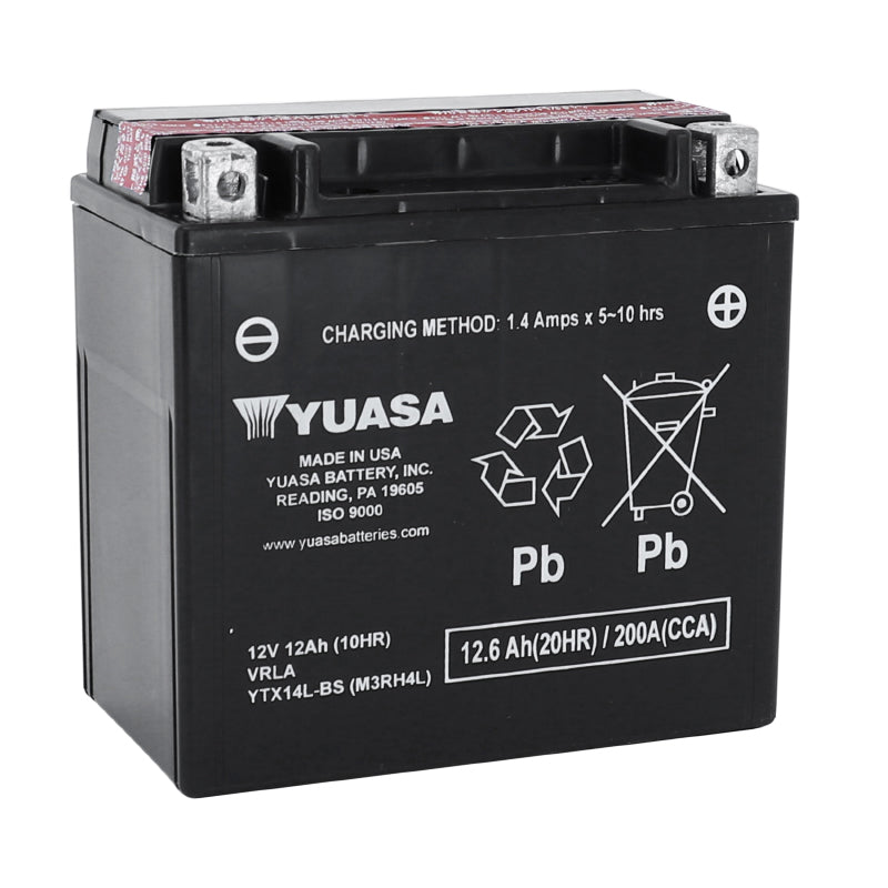 BATTERIE 12V 12 Ah YTX14L-BS YUASA MF SANS ENTRETIEN HAUTE PERFORMANCE AVEC PACK ACIDE  (Lg150xL87xH147mm)