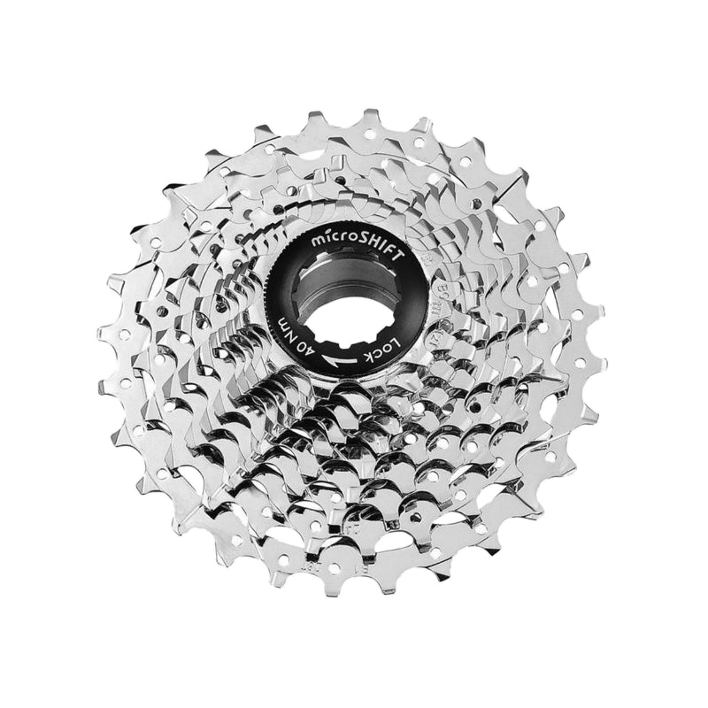 10V-CASSETTE. MICROSHIFT 11-28 VOOR SHIMANO-SRAM ROAD SILVER (VERKOCHT PER EENHEID) (11-12-13-14-15-17-19-21-24-28) (SPECIALE AANBIEDING)