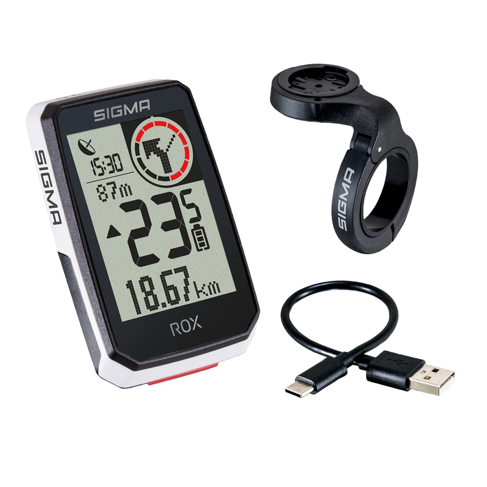 COMPTEUR SIGMA ROX2.0 GPS BLANC AVEC SUPPORT CINTRE DECALE