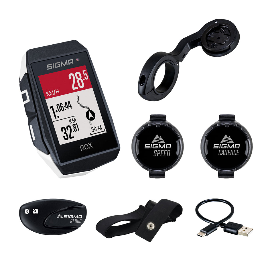 SIGMA ROX11.1 EVO GPS WHITE COMPUTER WITH HEART RATE MONITOR, ALTIMETER, CADENCE + SPEED TRANSMITTER