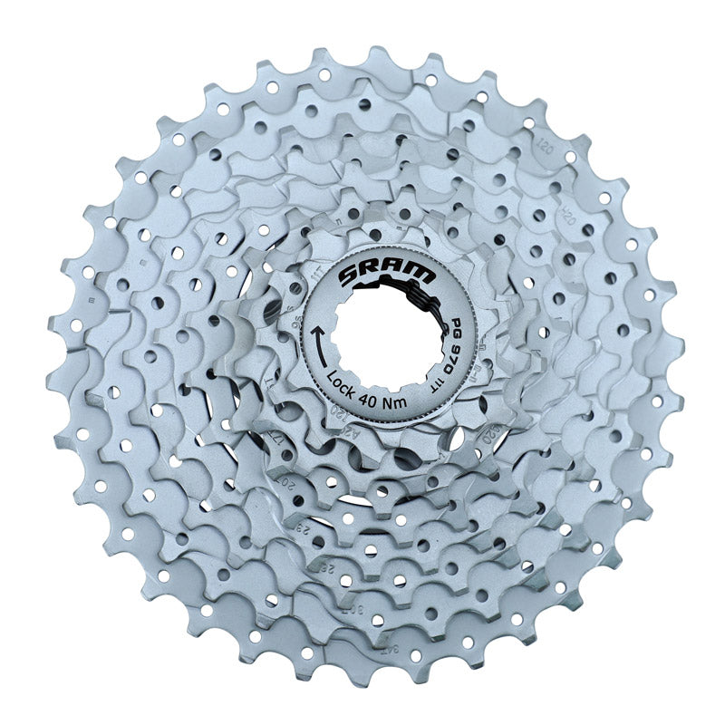 9V-CASSETTE. SRAM PG970 11-34 (SHIMANO COMPATIBEL) (11,13,15,17,20,23,26,30,34) (SPECIALE AANBIEDING)