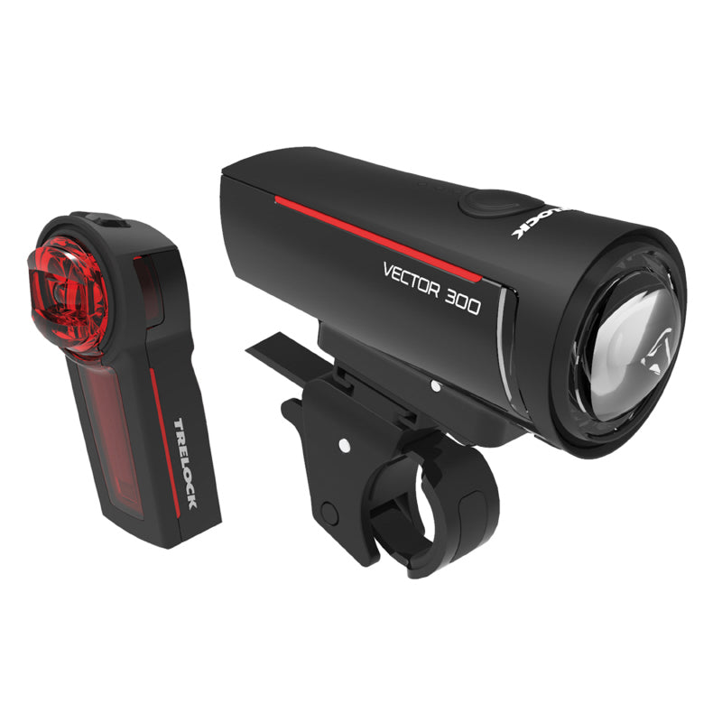 USB FIETSVERLICHTING TRELOCK KIT LS300 EN LS740 VECTOR ZICHTBAARHEID 45m 30 LUX (AUTONOMIE VOOR 12H-ACHTER 10H) ZWART - GEZIEN OP 2750m - 500m