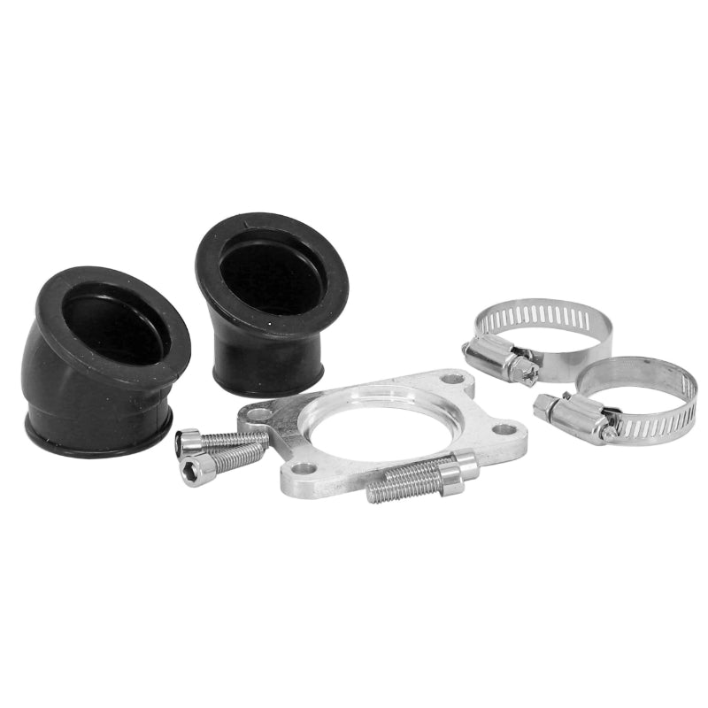 PIPE ADMISSION 50 A BOITE REPLAY SOUPLE POUR MINARELLI 50 AM6-BETA 50 RR-PEUGEOT 50 XP6-YAMAHA 50 TZR, DTR (POUR PHBG-PHVA, DIAMETRE INTERIEUR 24mm, AVEC 2 MANCHONS 30° + 45°)