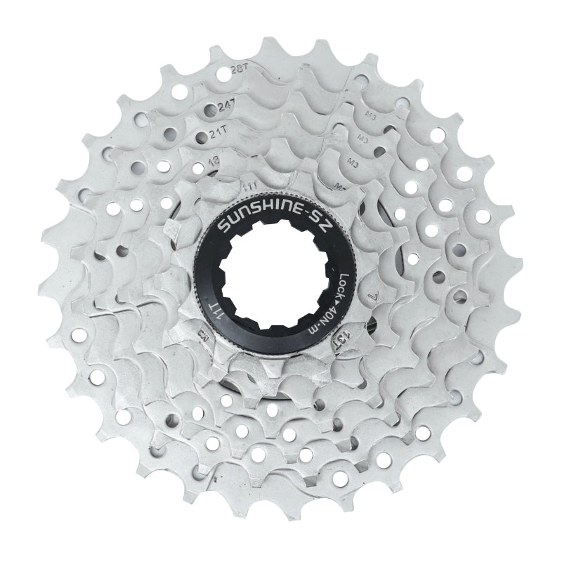 7V-CASSETTE. P2R 11-28 VOOR SHIMANO-SRAM MTB ZILVER (11-13-15-18-21-24-28)