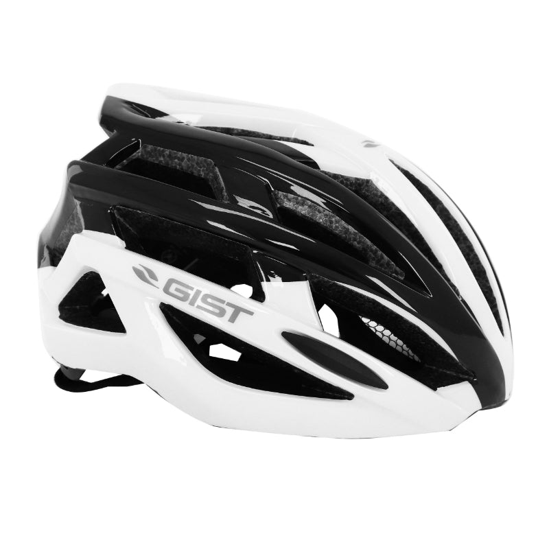 CASQUE VELO ADULTE GIST ROUTE PLANET BLANC-NOIR IN-MOLD TAILLE 52-58 REGLAGE MOLETTE 212GRS