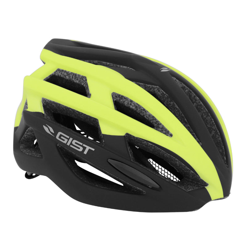 CASQUE VELO ADULTE GIST ROUTE PLANET NOIR-JAUNE MAT IN-MOLD TAILLE 52-58 REGLAGE MOLETTE 212GRS