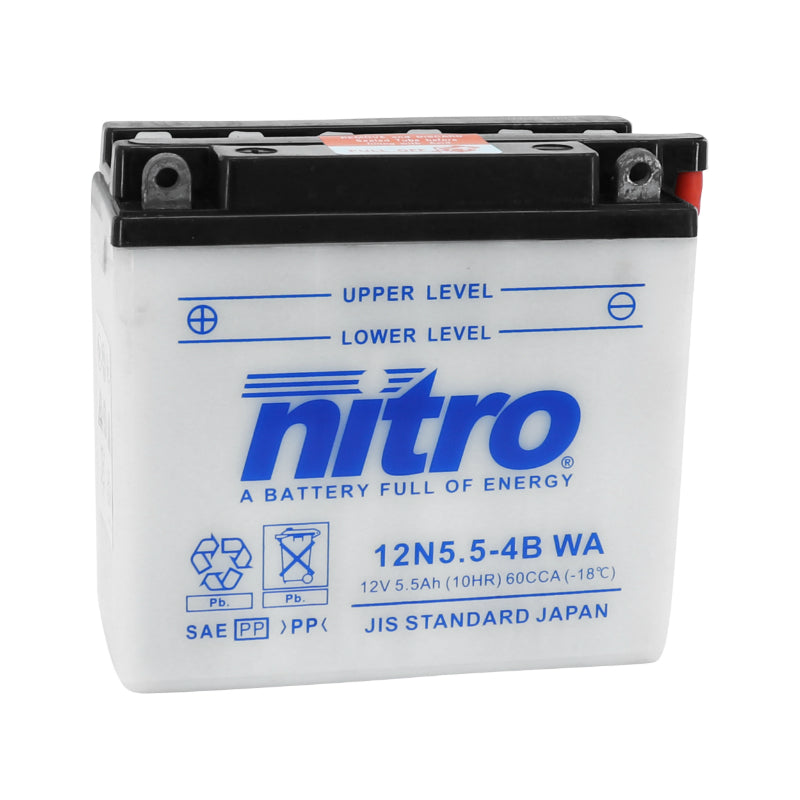 BATTERIE 12V  5,5 Ah 12N5.5-4B NITRO CONVENTIONNELLE AVEC ENTRETIEN  (Lg138xL61xH131mm)