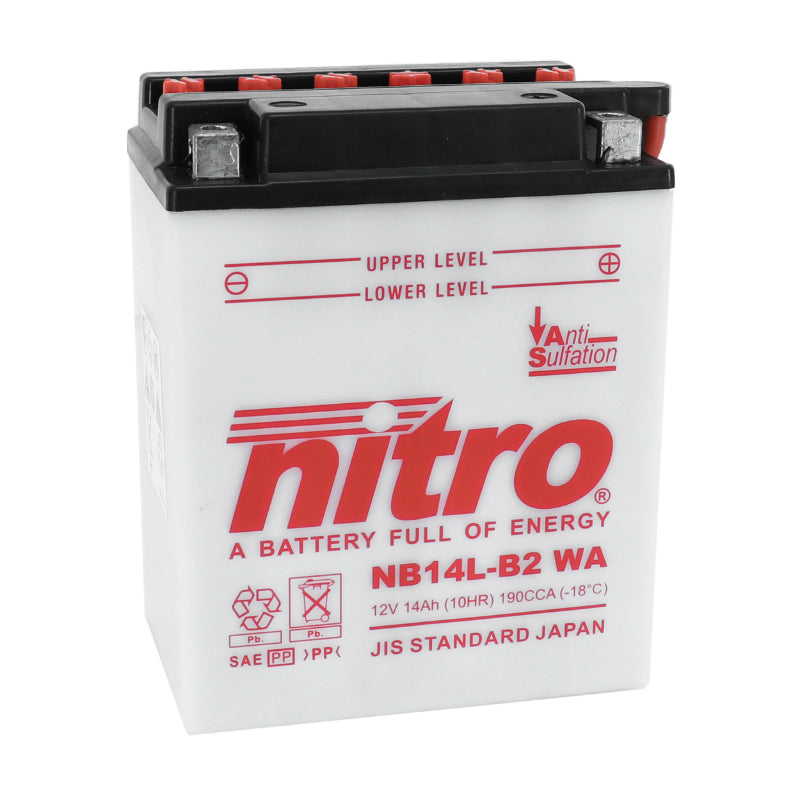 BATTERIE 12V 14 Ah NB14L-B2 NITRO CONVENTIONNELLE AVEC ENTRETIEN  (Lg136xL91xH168mm)